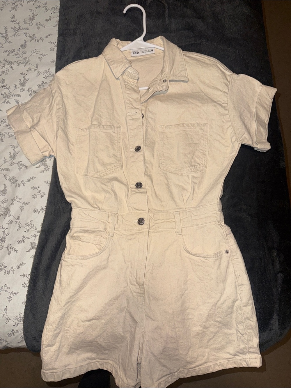 Zara Ivory Short Sleeve Denim Utility Romper